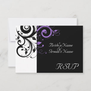 Sm Black +White Purple Swirl Wedding Matching RSVP Card
