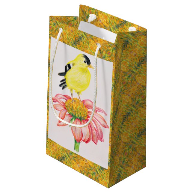 Sm Gift Bag Goldfinch on Coneflower (Back Angled)