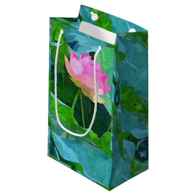 Sm Gift Bag Pink Lotus Abstract (Front Angled)