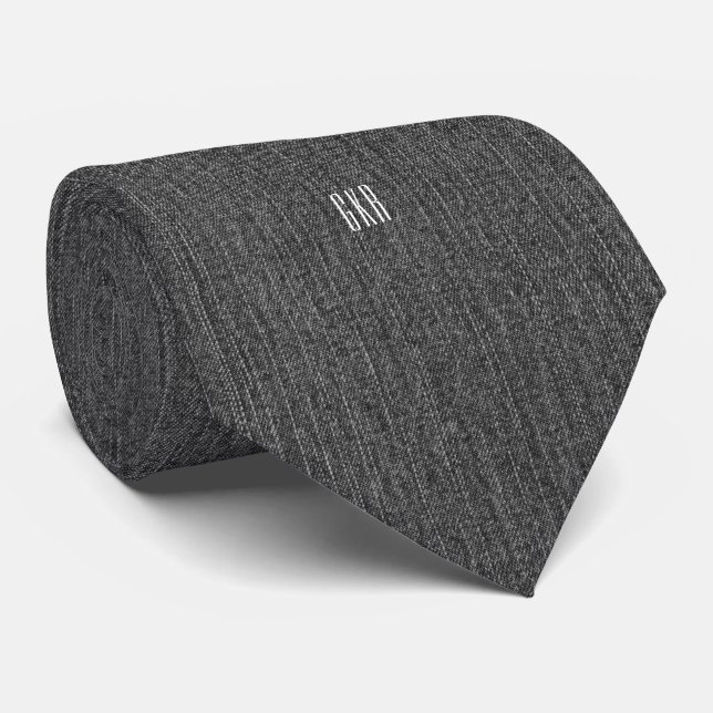 Sm Monogram Printed on Dark Grey Denim Print Tie (Rolled)