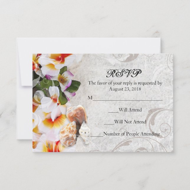 Sm Plumeria Orchid Lei in Sand Beach Wedding RSVP (Front)