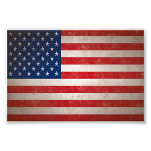 Sm. Vintage Grunge Style American Flag Photo Print