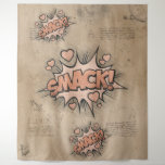 SMACK! Vintage Comic Book Steampunk Pop Art Tapestry<br><div class="desc">SMACK! Geeky Comic Books and 90s Grunge, All Grown Up! Fun modern twist on the timeless onomatopoeia with the shabby chic steampunk flare in superhero speech bubbles on a grunge background. This vintage abstract design features a gorgeous palette that adds perfect pop of colour. For customisations or other colours, please...</div>