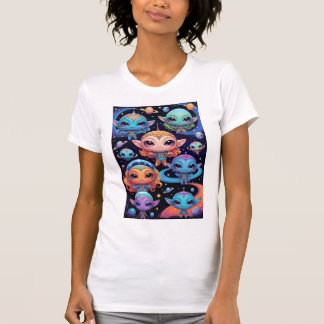 Smal Multicoloured Aliens in Space T-Shirt