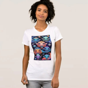 Smal Multicoloured Aliens in Space  T-Shirt