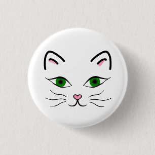 Small 1 1/4 Inch Round Button - Kitty Face