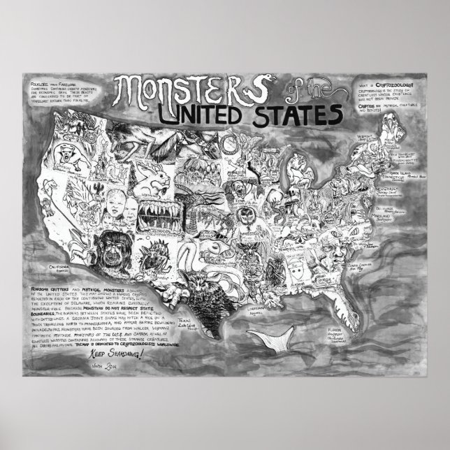 Small 24 x 18" Monsters of the United States Poster (Front)