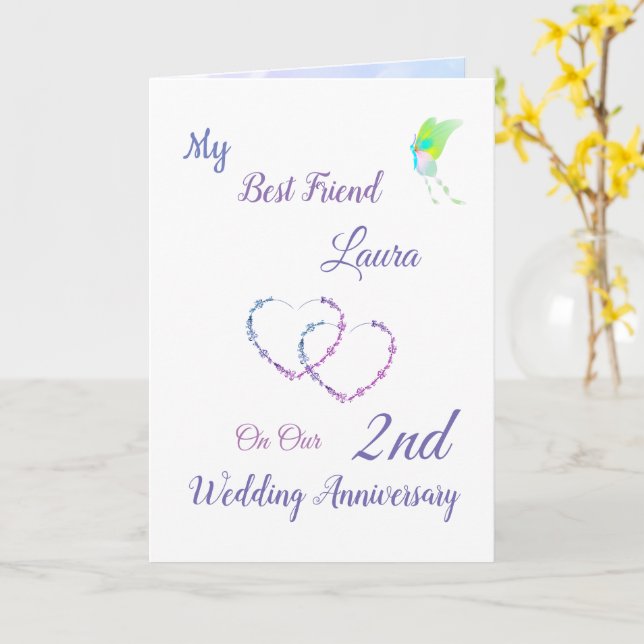 Small 2nd Anniversary design greeting Card (Yellow Flower)