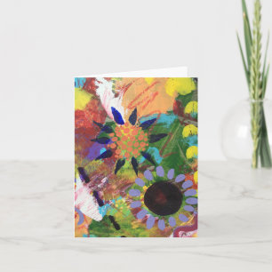 Small, 4" x 5.6" Folded Note Card Abstract Flowers