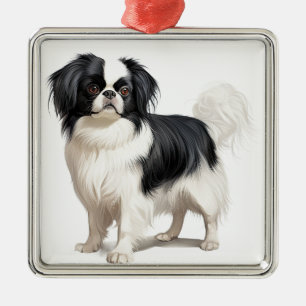 SMALL ADORABLE BLACK AND WHITE JAPANESE CHIN DOG METAL TREE DECORATION