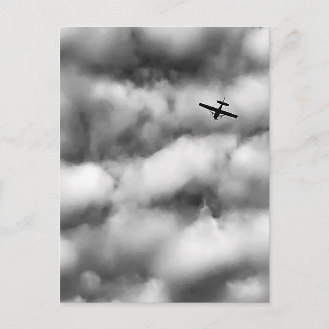 Small Airplane Flying in Cloudy Sky Photo Postcard (Front)