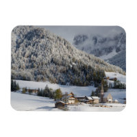 Small alpine village in the snow rectangle magnet