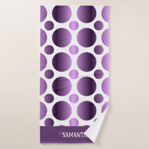 Small And Large Purple Polka Dots Pattern White Bath Towel Set