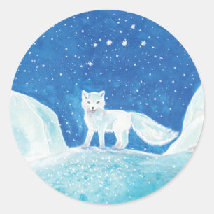 Small Arctic Fox (Vulpes lagopus) Illustration   Classic Round Sticker