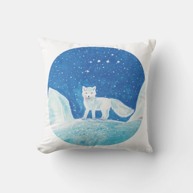 Small Arctic Fox (Vulpes lagopus) Illustration   Cushion (Front)