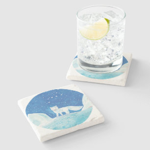 Small Arctic Fox (Vulpes lagopus) Illustration   Stone Coaster