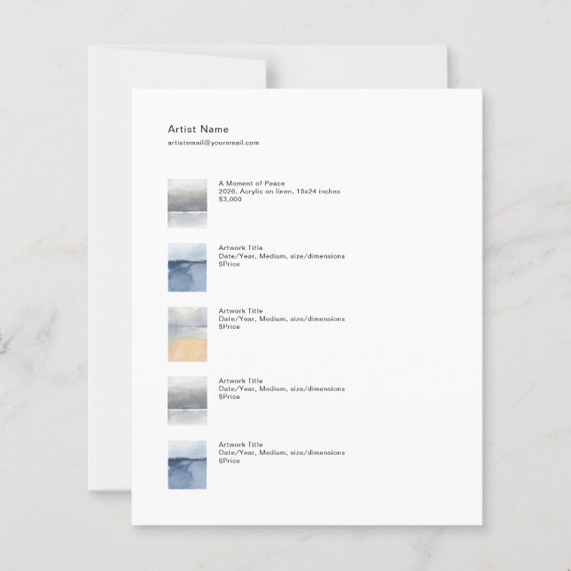 Small Art Tear Sheet Price List Template (Front)