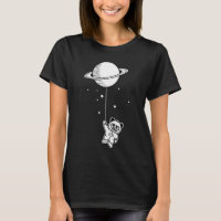 Small astronaut panda bear with Saturn balloon