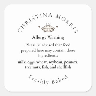 Small Batch Bakery Pie Personalised Allergy Allert Square Sticker