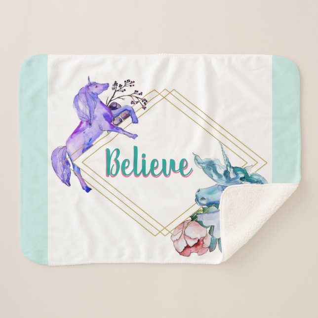 Small Believe Unicorns Sherpa Blanket (Front (Horizontal))