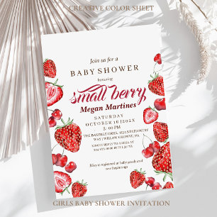 Small Berry  Watercolor Girl Baby Shower  Invitation