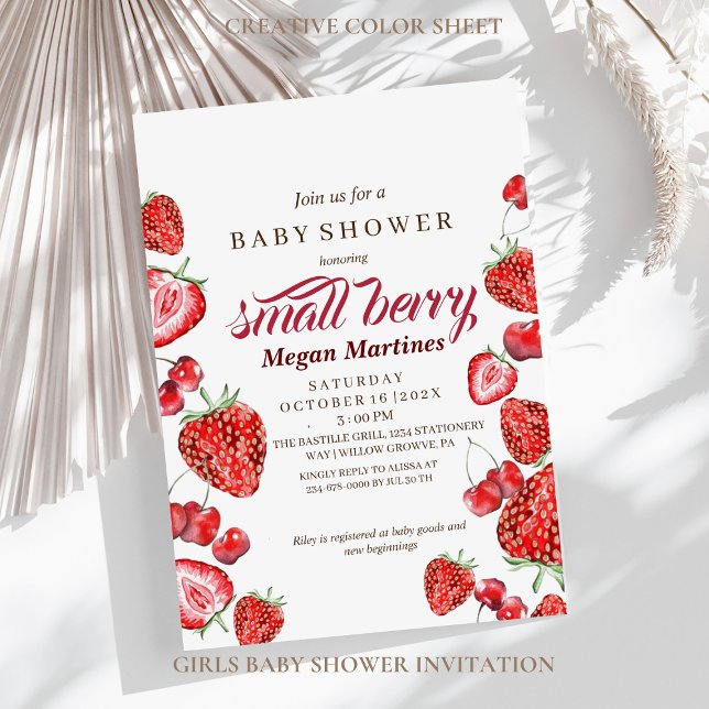 Small Berry  Watercolor Girl Baby Shower  Invitation (Creator Uploaded)