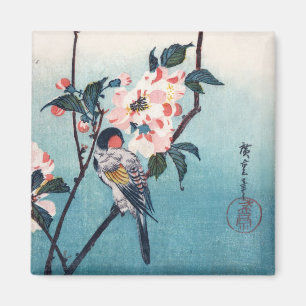 Small Bird On Sakura Branch Hiroshige Fine Art Magnet