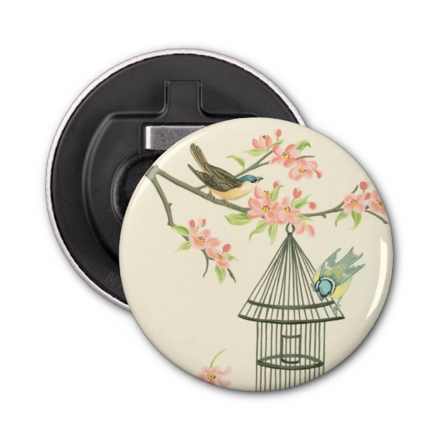 Small Birds Perched on a Branch and on a Birdcage Bottle Opener (Front)
