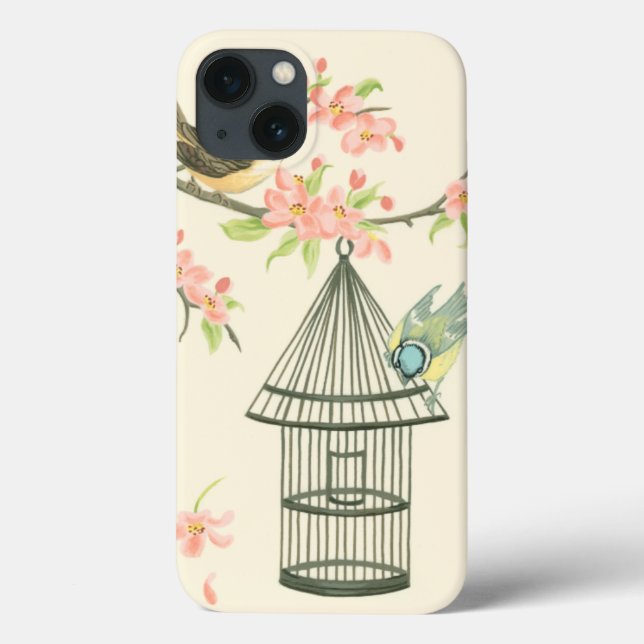 Small Birds Perched on a Branch and on a Birdcage Case-Mate iPhone Case (Back)