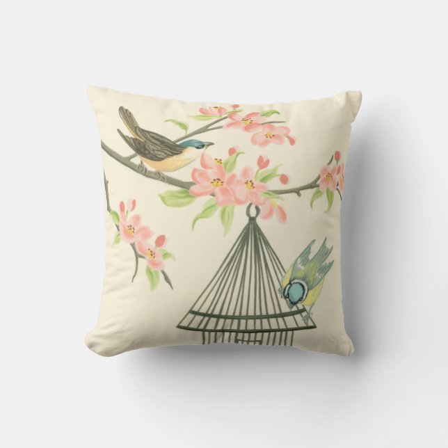 Small Birds Perched on a Branch and on a Birdcage Cushion (Front)