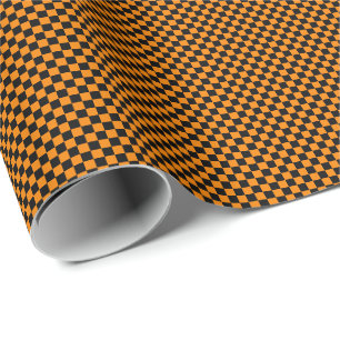 Small Black and Orange Checks Wrapping Paper