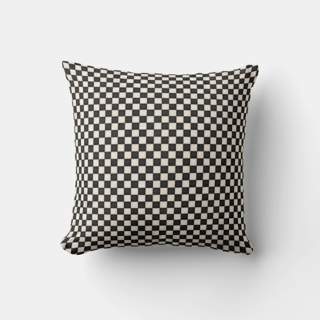 Small Black & Antique White Checkers Cushion (Front)