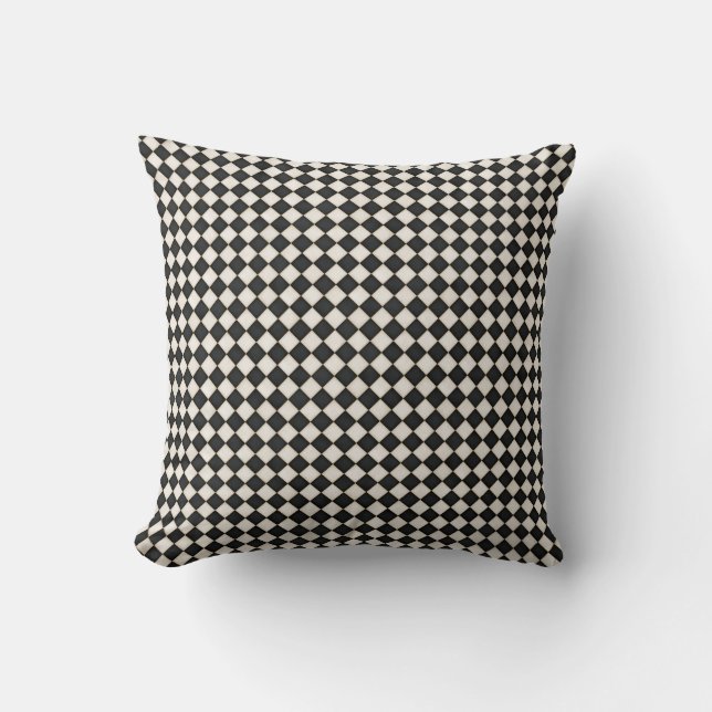 Small Black & Antique White Diamonds Cushion (Front)