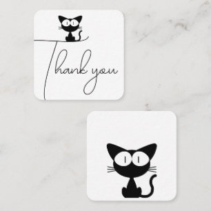 Small Black Cat Illustration Thank You Square Business Card
