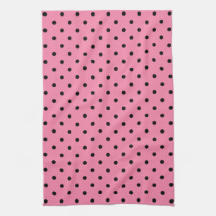 Small Black Polka Dots on hot pink Tea Towel