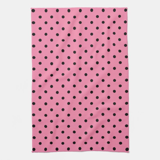 Small Black Polka Dots on hot pink Tea Towel (Vertical)