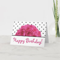 Small Black Polka Dots / Pink Roses Birthday Card