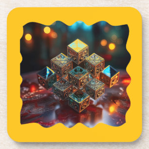Small Blocks With Geometric Designs Stacked Up Coaster