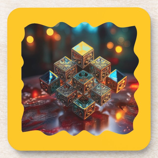Small Blocks With Geometric Designs Stacked Up Coaster (Front)