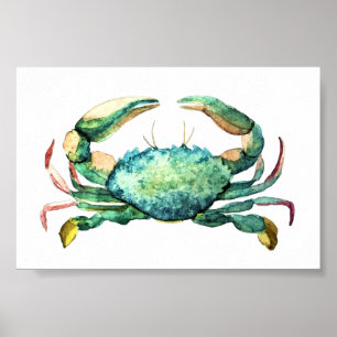 Small Blue Crab Watercolor Print