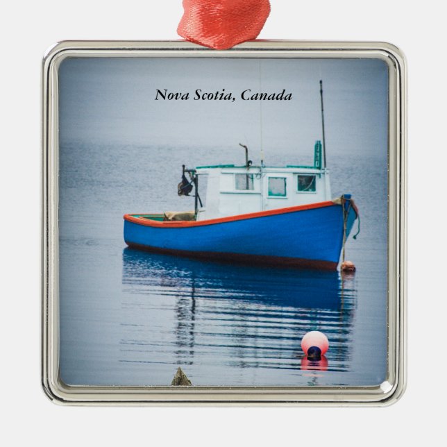 Small Blue Fishing Boat Metal Tree Decoration (Front)