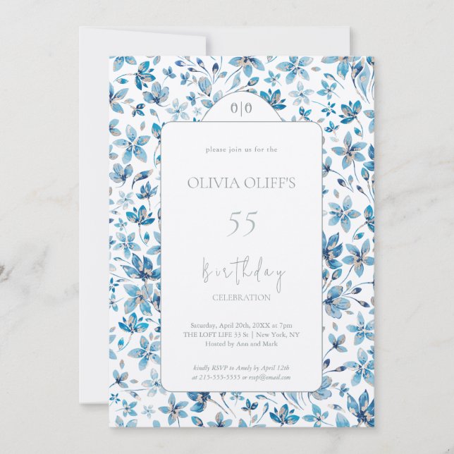 Small Blue Flowers Birthday Any Age Invitation (Front)