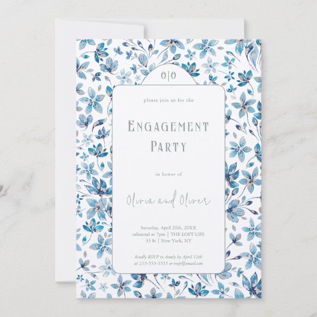 Small Blue Flowers Engagement Party Invitation (Front)