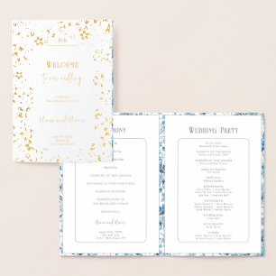 Small Blue Flowers Foil Wedding Program Foil Card