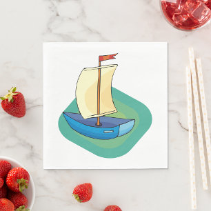 Small Blue Sail Boat Napkin