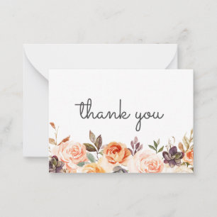 Small Blush & Peach Floral w Text Thank You Card 2