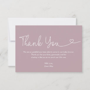 Small Blush Pink Baby Girl Shower Script Heart Thank You Card