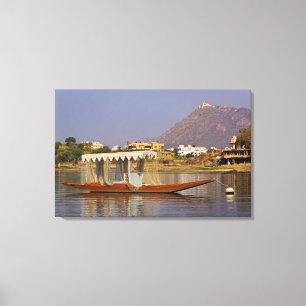 Small boat, Lake Pichola, Udaipur, India. Canvas Print