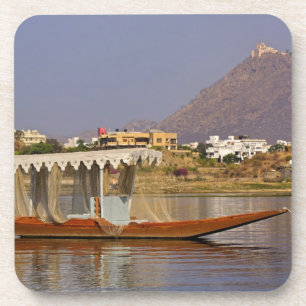 Small boat, Lake Pichola, Udaipur, India. Coaster