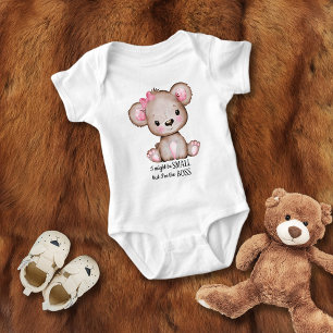 Small Boss Cute Baby Girl Teddy Bear Pink Bow Bodysuit